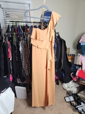 bcbg coral one shoulder dress BCBGMAXAZRIA ONE SHOULDER "JONESY" RUFFLE MINI DRESS IN CORAL SIZE 4